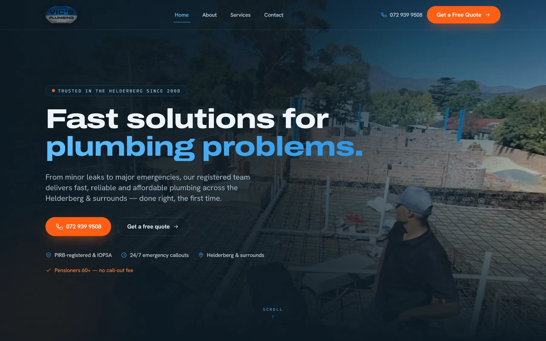 The Vics Plumbing website on a laptop